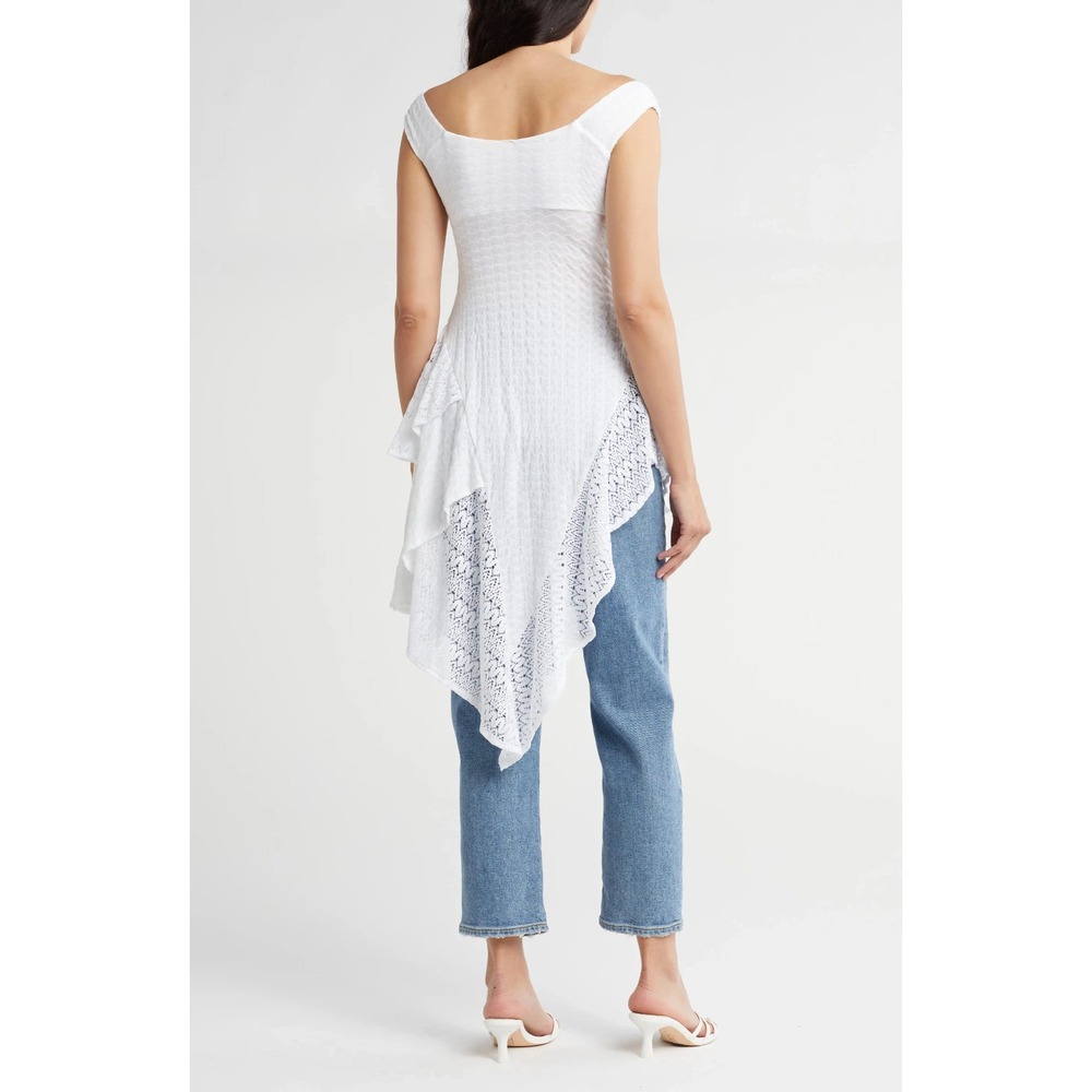 Free People Sierra Off Shoulder Asymmetric Hem Lace Tunic Top White S Boho